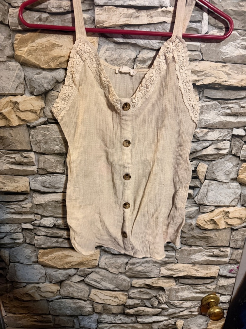 Cream Lace-Trim Button-Front Cami Top - Women's